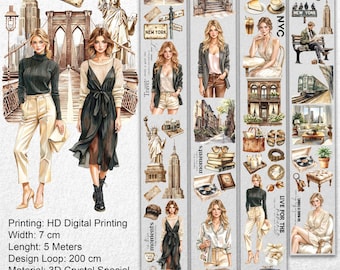 NYC Elegance PET Tape: Urban Vintage Journaling, Scrapbooking (7cm x 5m)