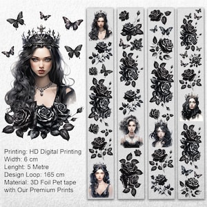 Scrapbook Dark Queen Black Flowers Holo Nastro in lamina d'oro
