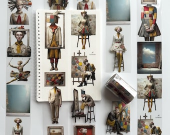 Living Canvas PET Tape | Artistic Figure Collage for Journaling & Scrapbooking