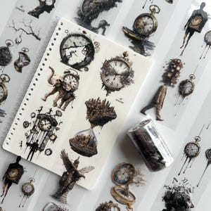 Broken Time PET Tape | Surreal Clock Collage for Journaling & Scrapbooking