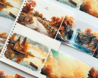 Golden Horizons XL PET-Klebeband, Herbstlandschaft, Naturjournal-Zubehör, Landschafts-Scrapbook-Dekoration