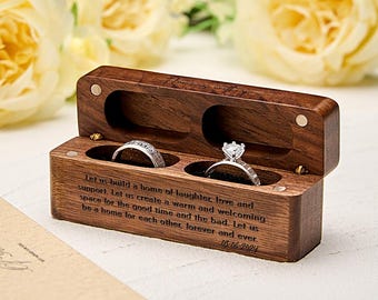 Personalized Engraved Wood Rings Bearer Box with Vow of Happiness Wedding Proposal Gift for Couple