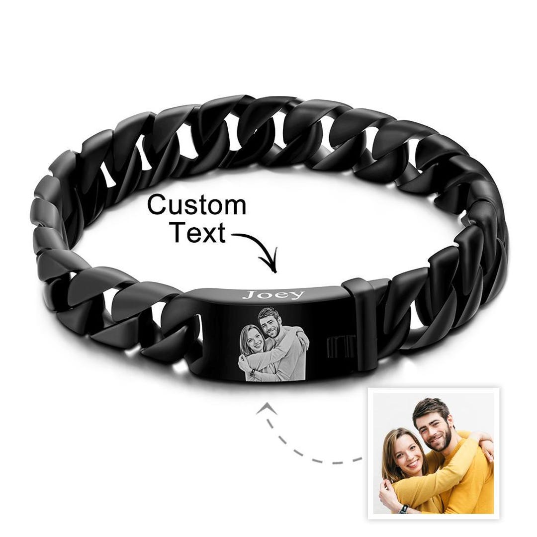 Custom Photo Engraved Thick Chain Bracelet Punk Gifts for Him - Etsy