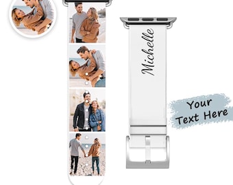 Correa de silicona para Apple Watch con collage personalizado de fotos y nombres