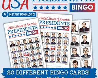 U.S. Presidents Bingo Game | Fun & Educational Game about Presidents | Classical Homeschooling History Review | President&#39;s Day Game