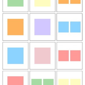 Puede incluir: Un gr&aacute;fico imprimible con nueve cuadrados, cada uno con un color diferente. Los colores son verde, amarillo, naranja, naranja, morado, azul, azul, rosa, rosa, rojo, verde, verde, amarillo y amarillo.