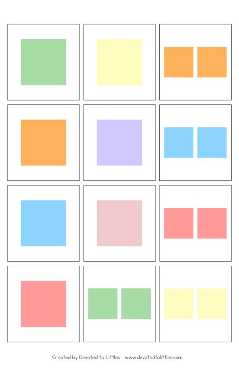 Puede incluir: Un gr&aacute;fico imprimible con nueve cuadrados, cada uno con un color diferente. Los colores son verde, amarillo, naranja, naranja, morado, azul, azul, rosa, rosa, rojo, verde, verde, amarillo y amarillo.