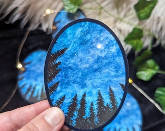 Night Sky Stars Sticker, Night Sky Print, Trees and Nature, Stars and Moon, Waterproof Sticker