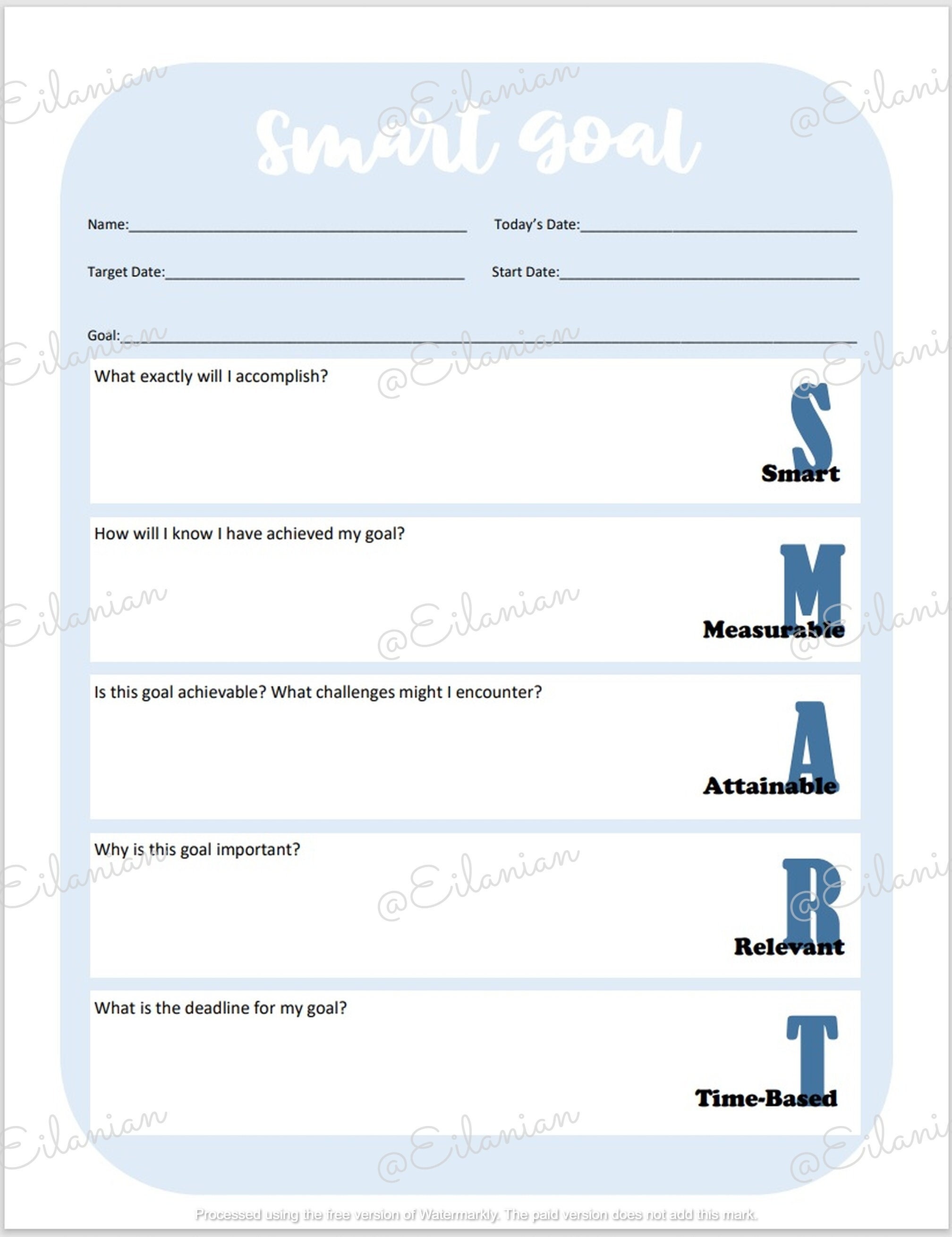 Printable Smart Goal Planning Worksheet - Etsy