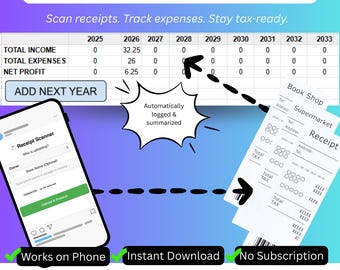 Automated Receipt Scanner for Google Sheets | Small Business Expense Tracker & Tax Organizer | Bookkeeping Template | No Monthly Fees