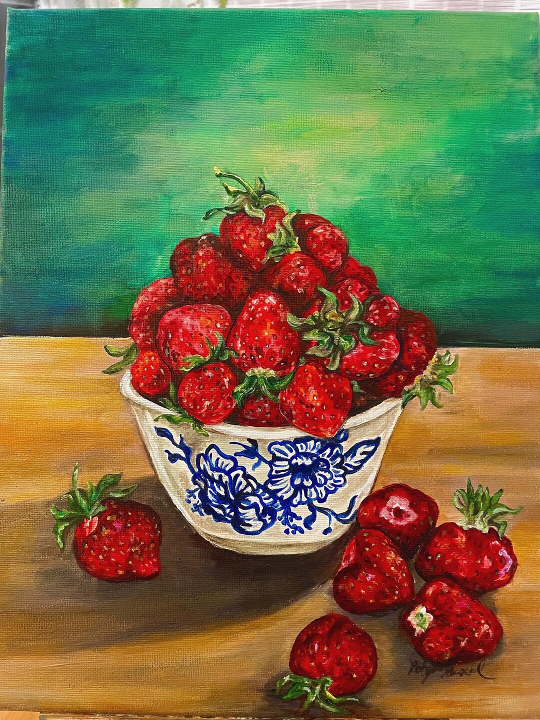 Strawberries in a Blue and White Bowl, Quality 8”x10” Print of My ...