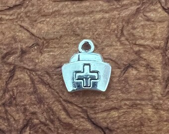 Nurse Hat Charm First Responder Charm 12x13mm Silver Tone Double-Sided pbe149