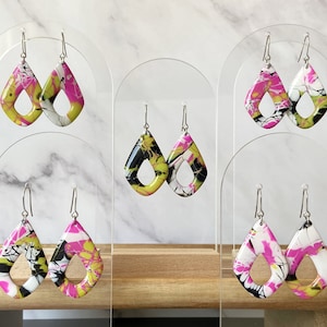 Bright Colorful Marble Polymer Clay Earrings, Statement Earrings Spring Summer