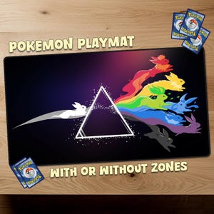 Tapete de juego Pokémon Eevee Eveelution, tapete de juego Pokémon con zonas, tapete de juego de regalo Pokémon, tapete personalizado TCG para juegos de cartas coleccionables, tamaño oficial