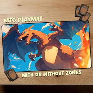 Pokemon Glurak Magic The Gathering Spielmatte MTG Spielmatte With Zones MTG Geschenk Spielmatte TKG Personalisierte Matte Sammelkartenspiele offizielle Größe