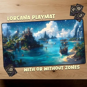 Tapete de jogo Disney Peter Pan Neverland Lorcana TCG Tapete de jogo com zonas Tapete de jogo de presente Disney Lorcana Jogos de cartas colecionáveis personalizados Tamanho oficial