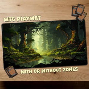 Tapete de juego Fantasy Forest Magic The Gathering Tapete de juego MTG con zonas Tapete de juego de regalo MTG Tapete personalizado TCG Juegos de cartas coleccionables Tamaño oficial