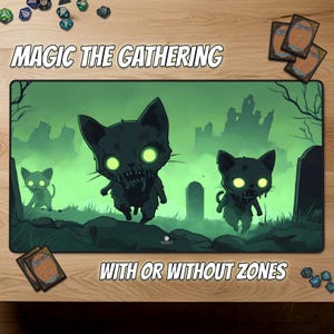 Zombie Kätzchen Magie The Gathering Spielmatte MTG Spielmatte With Zones MTG Geschenk Spielmatte TKG Zubehör Brettspiel Matte für Trading Card Spiele