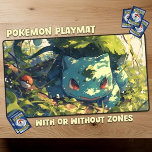 Tapis de jeu Pokémon Bulbizarre Pokémon Tapis de jeu Pokémon avec zones Cadeau Pokémon Tapis de jeu JCC personnalisé pour jeux de cartes à collectionner Taille officielle