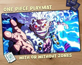 Tapete de juego Monkey D Luffy Gear 5 Gomu Gomu no Mi de One Piece con zonas, tapete personalizado, tapete TCG para juegos de cartas coleccionables, tamaño oficial