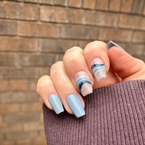 Blue Swirl, Press On Nails, Summer, Spring