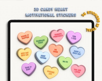 3D Candy Heart motiverende digitale stickers - Get Things Done met zoete inspiratie, schattig gezwollen effect planner stickerboek voor GoodNotes