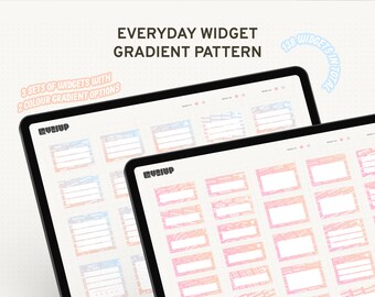 Unieke alledaagse digitale widgetstickers voor Goodnotes Planner, strak ontwerp met zachte gradiëntpatronen, essentieel voorgesneden stickerboek