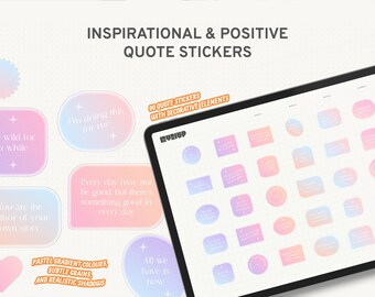 Inspirerende en positieve citaten stickerboek, gradiëntcitatenstickers, digitale plannerstickers voor GoodNotes, affirmatiesstickers