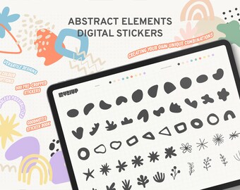Abstracte ontwerpelementen: veelzijdig ontwerp voor creativiteit | Voorgesneden digitale stickers | Decoratieve etiketten | | iPad-stickers | Stel 01 in
