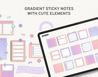 Digitale plaknotities Leuke gradiënt retro-geïnspireerde stickers voor GoodNotes, stickerboek minimaal ontwerp pastel met schattige elementen, set 1