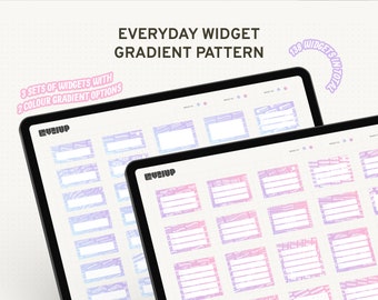 Unieke alledaagse digitale widgetstickers voor digitale planner, strak ontwerp met zacht verloop en patronen, essentiële voorgesneden stickers