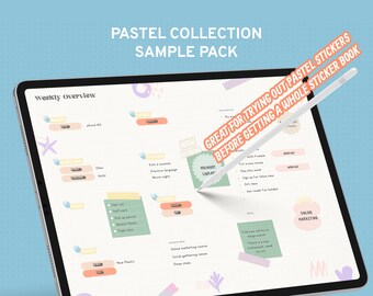 Geassorteerde pastelstickers Proefpakket voor digitale planner, pastelkleuren, individueel PNG- en stickerboek, minimaal ontwerp, veelzijdige stickers
