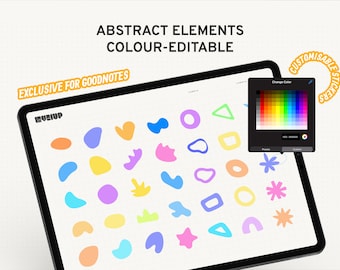 Abstracte elementen bewerkbare kleurstickers voor GoodNotes Planner - Veelzijdige decoratieve stickers, abstracte vormen kleurveranderende stickers