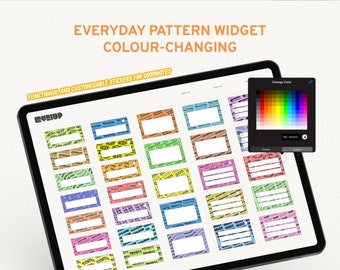 Unieke digitale kleurwisselwidget voor digitale planner, strak ontwerp met tekstpatronen Goodnotes stickerboek, aanpasbare kleurenstickers