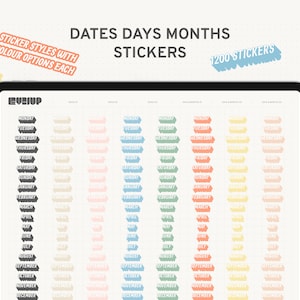 Dates Days Months Label Stickers, Calendar Essential Stickers, Digital Stickers for GoodNotes, Labels for Undated Planner, iPad Stickers Kit