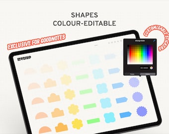 Vormen Kleurbewerkbare stickers voor GoodNotes Planner - Veelzijdige decoratieve stickers, kleurveranderende stickers, aanpasbare kleursticker