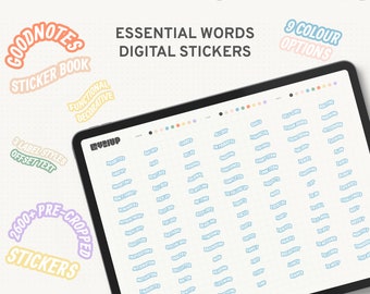 Essential Words-stickerboek: veelzijdig ontwerp om uw eigen ontwerp te maken | Digitale stickers voor GoodNotes | Functioneel & Decoratief | iPad-stickers