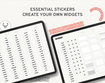 Essentieel zwart-wit stickerboek: maak uw eigen widgets, digitale planner-stickers voor GoodNotes, functionele en decoratieve minimale stickers