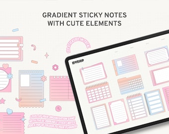 Digitale plaknotities Retro-geïnspireerde schattige verloopstickers voor GoodNotes Planner Stickerboek voor dagelijkse planning met schattige elementenset 2