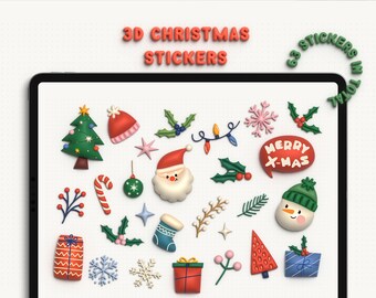 Digitale kerststickers: schattig gezwollen effect planner stickerboek voor GoodNotes, kerststickers - feestelijk, perfect voor kerstknutsels