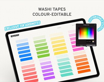 Washi Tapes Kleurbewerkbare stickers voor GoodNotes Planner - Veelzijdige decoratieve stickers, kleurveranderende stickers, briefpapierstickers