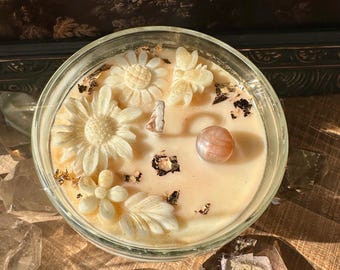 Vela de soja con brillo de miel Helios: cristal de piedra solar, aroma a girasol