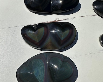 Regenboog Obsidiaan Dubbele Harten Heavens Eye Vuur Obsidiaan Kristal Hart Carving