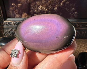 Regenboogobsidiaanpalmsteen, intuïtief gekozen, Heavens Eye, vuurobsidiaan, kristalsnijwerk