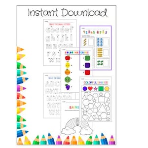 Atividades para pré-escola, alfabeto e números, atividades para colorir, para jardim de infância e pré-escola, para crianças pequenas