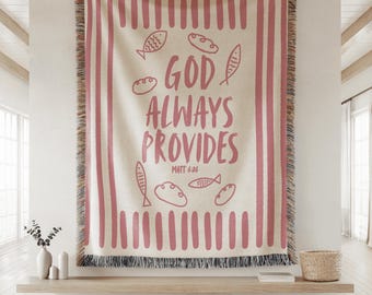 Christian Blanket, God Always Provides Blanket, Matthew 6:26 Christian Woven Throw, Faith Based Blanket, Bible Verse Christian Home Decor