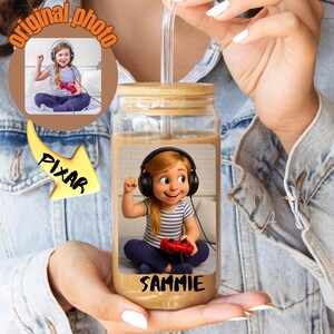 Custom Cartoon Tumbler from Photo – Personalized Glass Cup in Disney, Pixar, Ghibli, or Anime Style – Unique Gift Idea