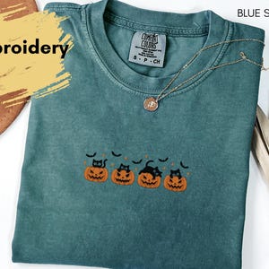 Embroidered Halloween Shirt: Black Cat Pumpkin Tee - Spooky Season