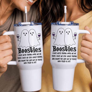 Halloween Best Friend Tumbler, Funny Ghost Bestie Tumbler, Boosties 40oz Cup, Spooky Friendship Gift, BFF Travel Mug for Her,Coffee Cup Gift