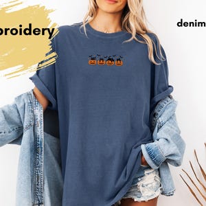 Embroidered Halloween Shirt: Black Cat Pumpkin Tee - Spooky Season